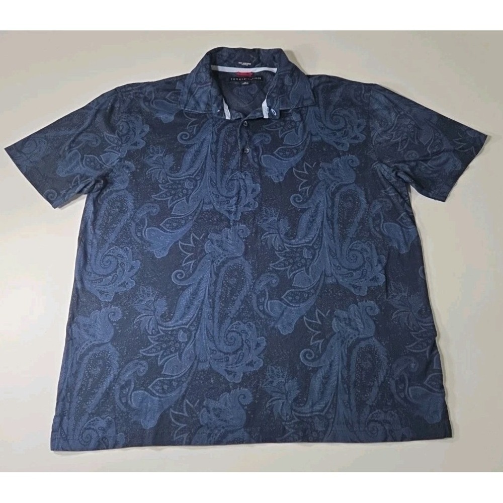VTG 2003 Tommy Hilfiger Polo Shirt XL Pima Mercerized Cotton Blue Paisley